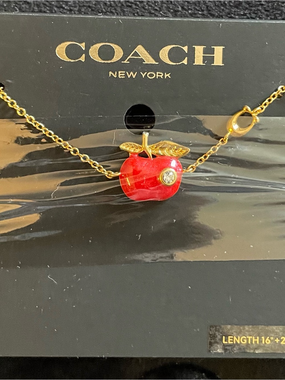 Coach Gold-Tone Necklace with Red Apple Necklace